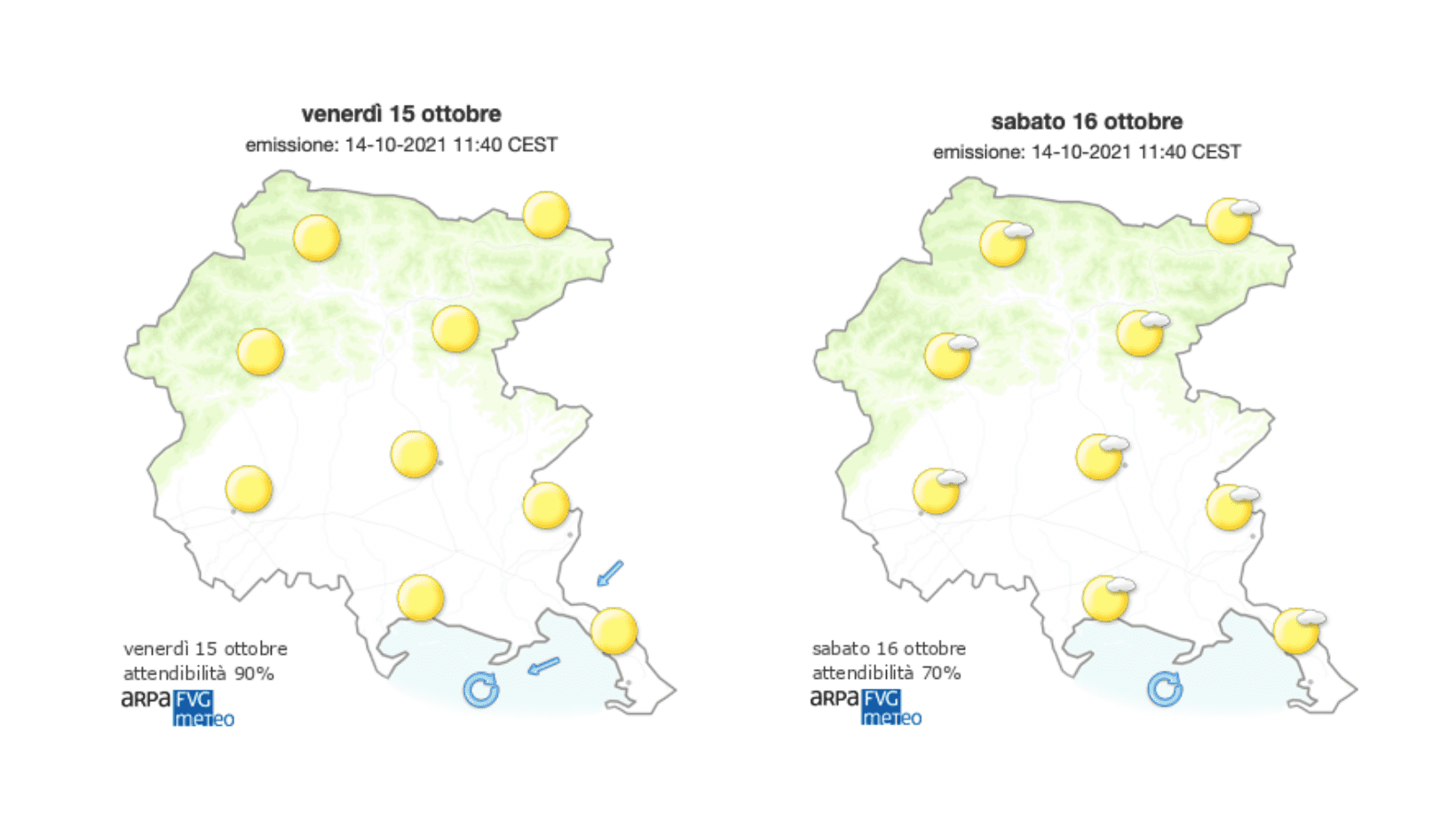 Meteo, cielo sereno sul Goriziano con venti di brezza